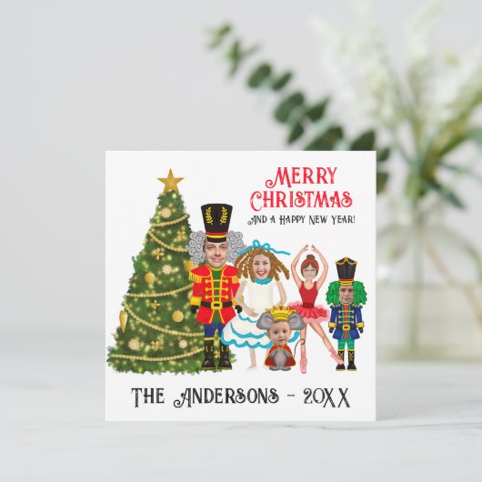 Notenkrakersfamilie van vijf | Mama Pap Meisje Twe Feestdagenkaart (Staand voorkant)