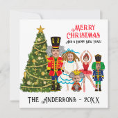 Notenkrakersfamilie van vijf | Mama Pap Meisje Twe Feestdagenkaart (Voorkant)