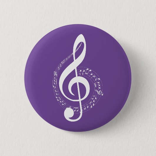 Notenschlüssel weiß violett ronde button 5,7 cm (Voorkant)