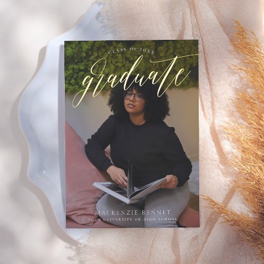 Noteworthy Real Gold Script 2-foto Afstuderen Folie Uitnodiging
