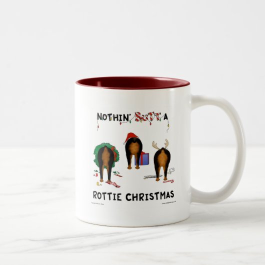 Nothin' Butt a Rottie Kerstmis Tweekleurige Koffiemok (Rechts)