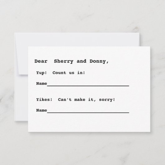 Nothin' fancy RSVP Kaartje (Voorkant)