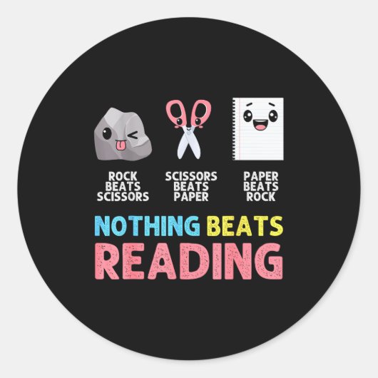Nothing Beats Reading Funny Rock Paper Scissors  Ronde Sticker (Voorkant)