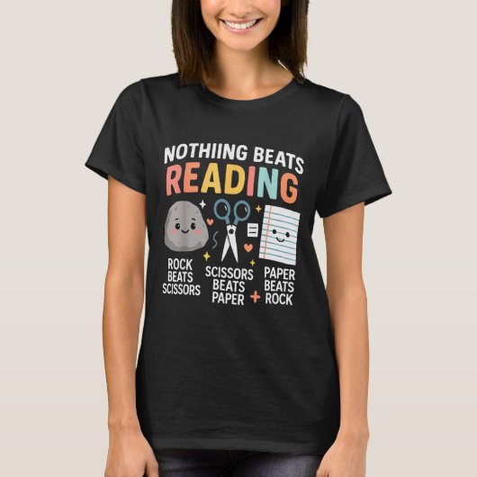 Nothing Beats Reading Rock Paper Scissors Funny Bo T-shirt (Voorkant)