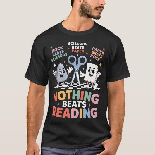 Nothing Beats Reading Teacher Librarian Rock Paper T-shirt (Voorkant)