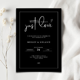 Nothing Fancy Just Love Black Minimalist Wedding Kaart