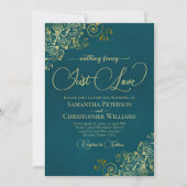 Nothing Fancy Just Love Deep Teal & Gold Wedding Kaart (Voorkant)