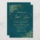 Nothing Fancy Just Love Deep Teal & Gold Wedding Kaart (Voorkant / Achterkant)