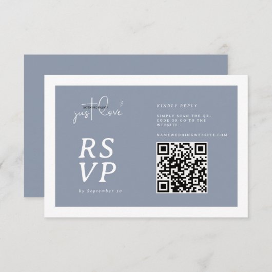Nothing Fancy Just Love Dusty Blue QR-code RSVP  (Voorkant / Achterkant)