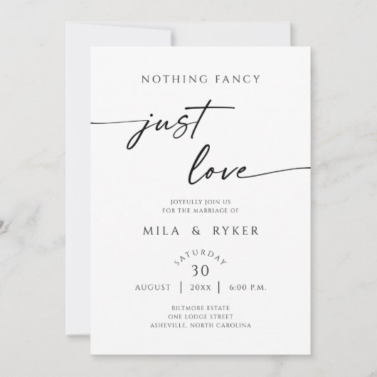 Nothing Fancy Just Love Elegant Wedding Invitation Save The Date (Voorkant)