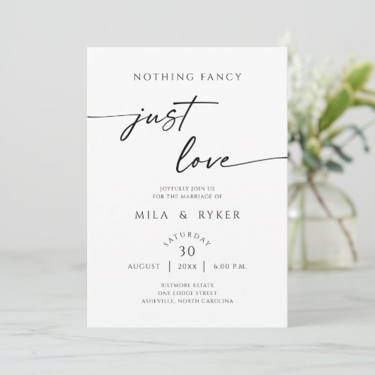 Nothing Fancy Just Love Elegant Wedding Invitation Save The Date (Staand voorkant)