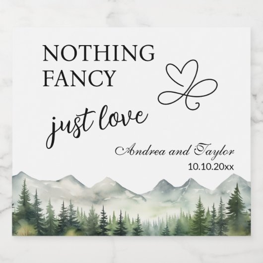 Nothing Fancy Just Love Elegant Wedding Sparkling Wijnetiket (Enkel label)