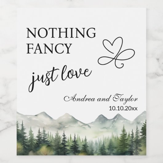 Nothing Fancy Just Love Elegant Wedding Wijn Etiket (Enkel label)