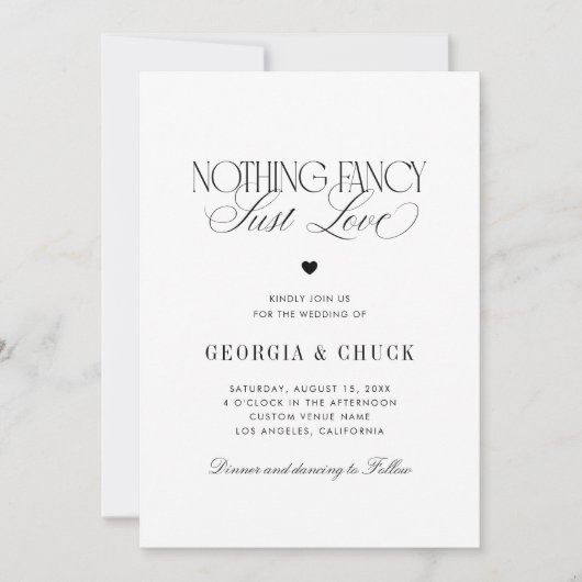 Nothing Fancy Just Love Luxe Script Photo Wedding Kaart (Voorkant)