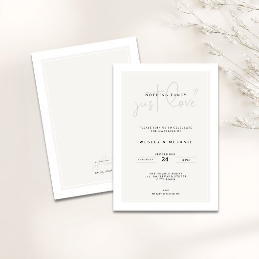 Nothing Fancy Just Love Minimal Elegant Wedding Kaart