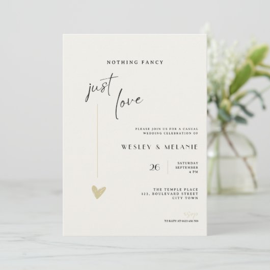 Nothing Fancy Just Love Minimal Wedding Invitation Kaart (Staand voorkant)