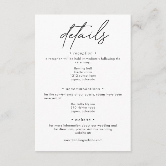 Nothing Fancy Just Love Minimalist Wedding Details Informatiekaartje (Voorkant)