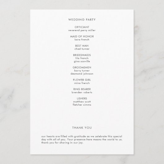 Nothing Fancy Just Love Minimalist Wedding Programmakaart (Achterkant)