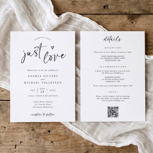 Nothing Fancy Just Love Modern Handwriting Wedding Kaart