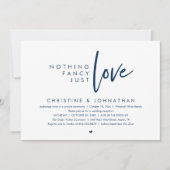 Nothing Fancy, Just Love, Modern Wedding Reception Kaart (Voorkant)