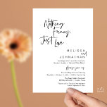 Nothing Fancy Just Love, Modern Wedding Reception Kaart<br><div class="desc">Elegantly announce your happily ever after with our modern classy wedding elopement reception dinner celebration invitation card, with card title "Nothing Fancy, Just love". Tailored for couples continuing their love story, this invitation strikes a perfect balance of sophistication and charm, setting the scene for an unforgettable event. Featuring a modern...</div>