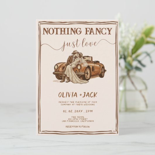 Nothing Fancy Just Love Photo QR Code Wedding Kaart (Staand voorkant)