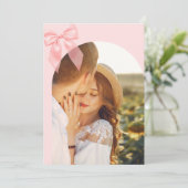Nothing Fancy Just Love Pink Bow Photo Wedding Kaart (Staand voorkant)