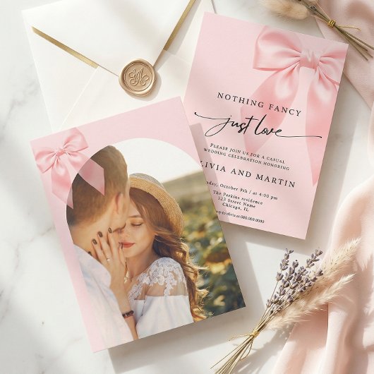 Nothing Fancy Just Love Pink Bow Photo Wedding Kaart