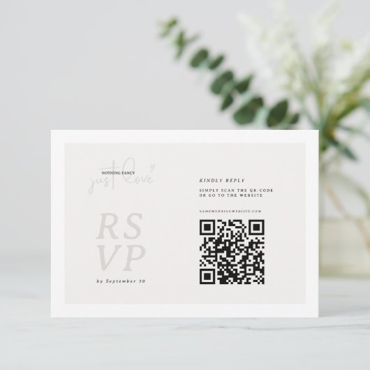 Nothing Fancy Just Love QR-code RSVP Card (Staand voorkant)