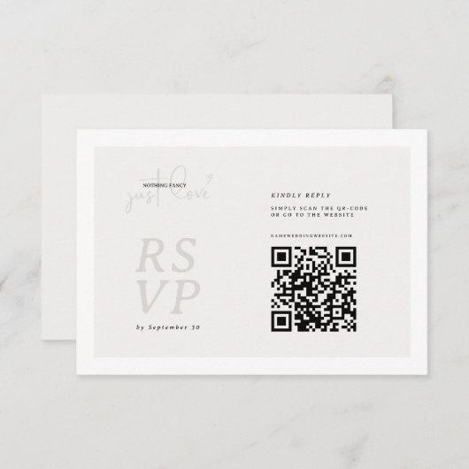 Nothing Fancy Just Love QR-code RSVP Card (Voorkant / Achterkant)