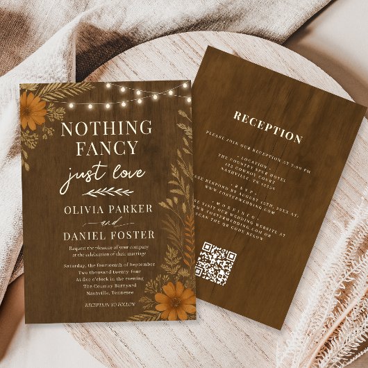 Nothing Fancy Just Love Rustic QR Code Wedding  Kaart