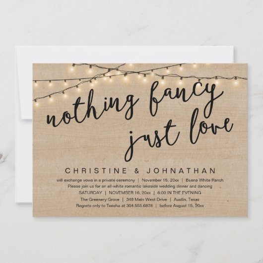 Nothing Fancy, Just Love Rustic Wedding Dinner Kaart (Voorkant)