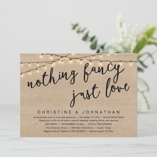 Nothing Fancy, Just Love Rustic Wedding Dinner Kaart (Staand voorkant)