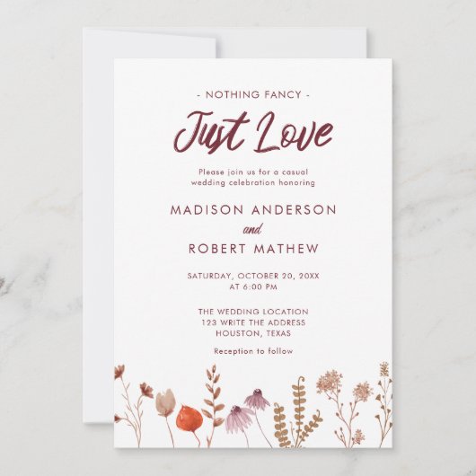 Nothing Fancy Just Love Rustic Wildflower Wedding Kaart (Voorkant)