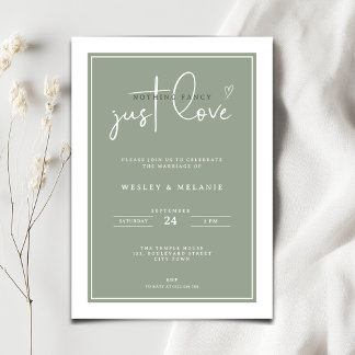 Nothing Fancy Just Love Sage Green Elegant Wedding Kaart