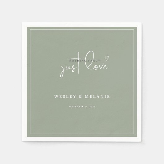 Nothing Fancy Just Love Sage Green Elegant Wedding Servet (Voorkant)