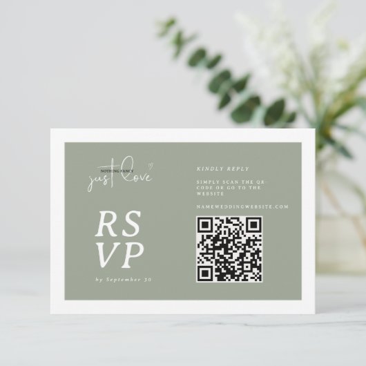Nothing Fancy Just Love Sage Green QR-code RSVP  (Staand voorkant)