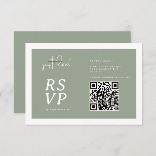 Nothing Fancy Just Love Sage Green QR-code RSVP  (Voorkant / Achterkant)