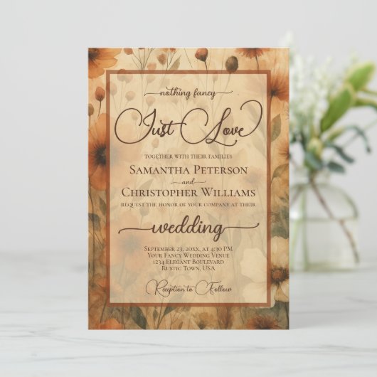 Nothing Fancy Just Love Sienna Boho Floral Wedding Kaart (Staand voorkant)