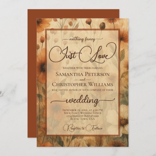 Nothing Fancy Just Love Sienna Boho Floral Wedding Kaart (Voorkant / Achterkant)