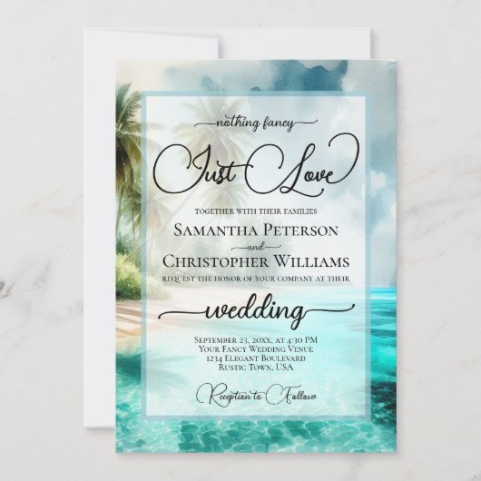 Nothing Fancy Just Love Tropical Beach Wedding Kaart (Voorkant)