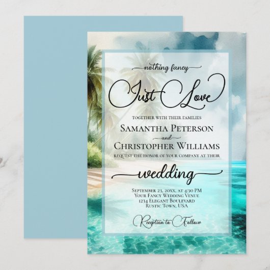 Nothing Fancy Just Love Tropical Beach Wedding Kaart (Voorkant / Achterkant)
