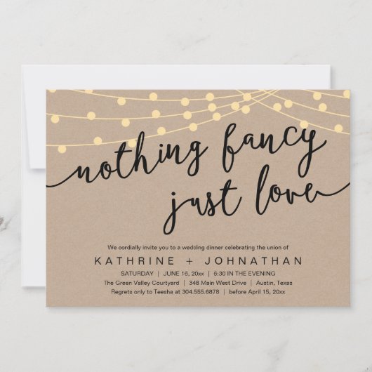 Nothing Fancy, Just Love, Wedding Reception Dinner Kaart (Voorkant)