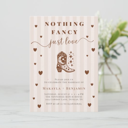 Nothing Fancy Just Love Western Rustic Wedding Kaart (Staand voorkant)