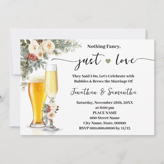 Nothing Fancy Just Love White Winter Wedding Kaart (Voorkant)