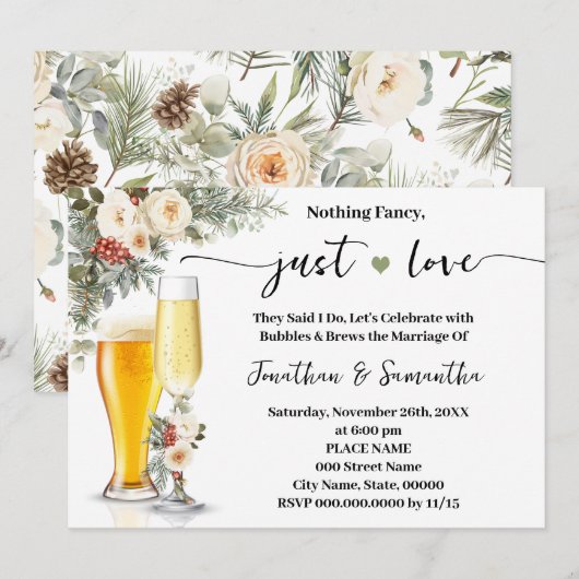 Nothing Fancy Just Love White Winter Wedding Kaart (Voorkant / Achterkant)