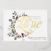Nothing Fancy Just Love Winter Holly Wedding Gold Folie Uitnodiging (Voorkant)