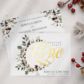Nothing Fancy Just Love Winter Holly Wedding Gold Folie Uitnodiging