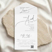 Nothing Fancy Minimalist Calm White Wedding All In One Uitnodiging