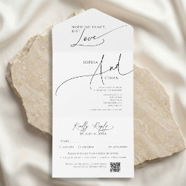 Nothing Fancy Minimalist Calm White Wedding All In One Uitnodiging
